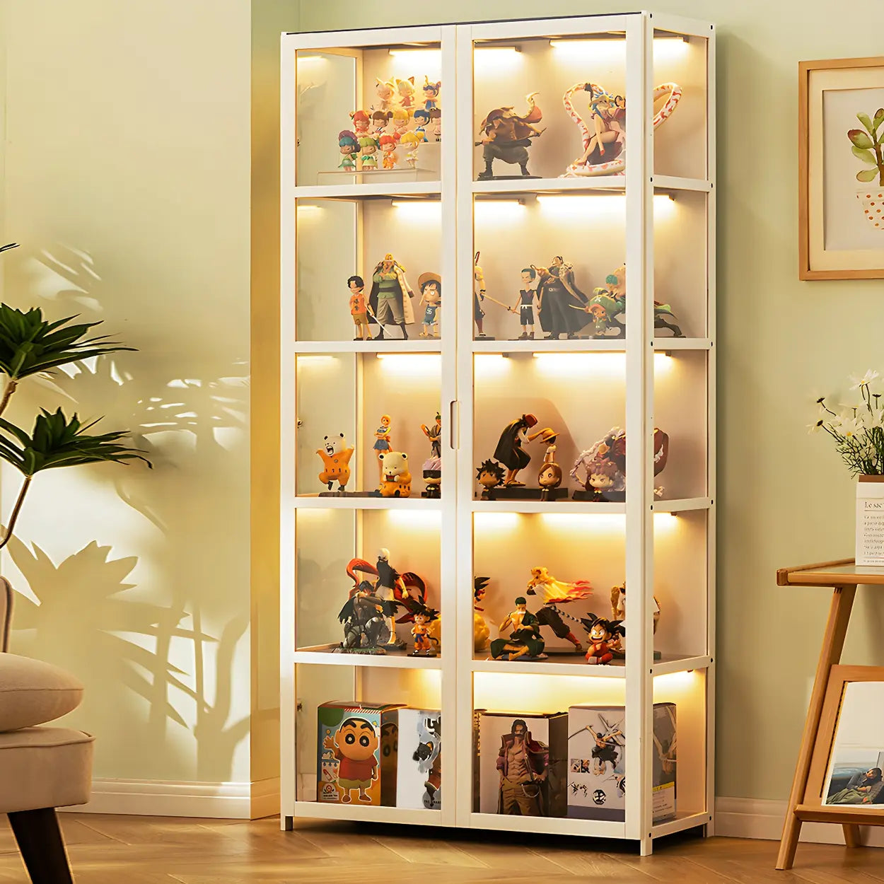 White Bamboo Clear Figure Display Cabinet