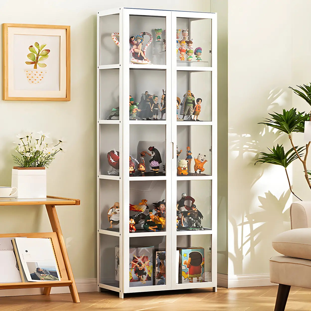White Bamboo Clear Figure Display Cabinet