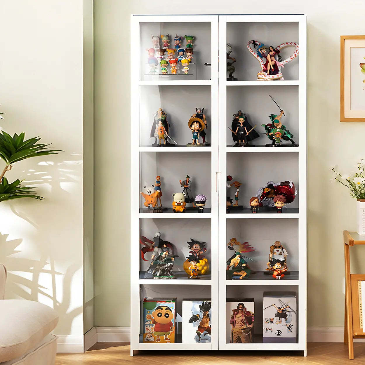 White Bamboo Clear Figure Display Cabinet