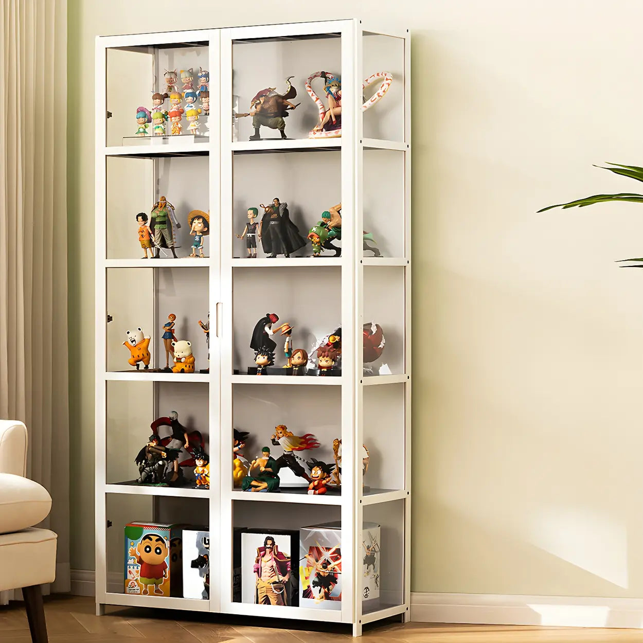 White Bamboo Clear Figure Display Cabinet