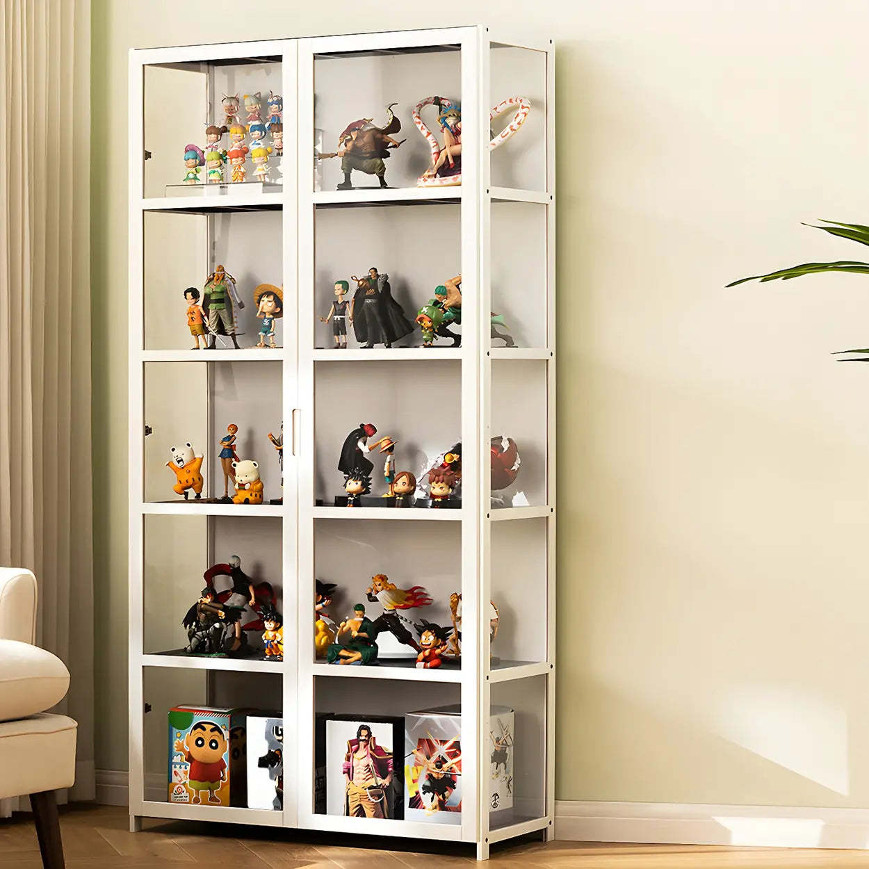 White Bamboo Clear Figure Display Cabinet