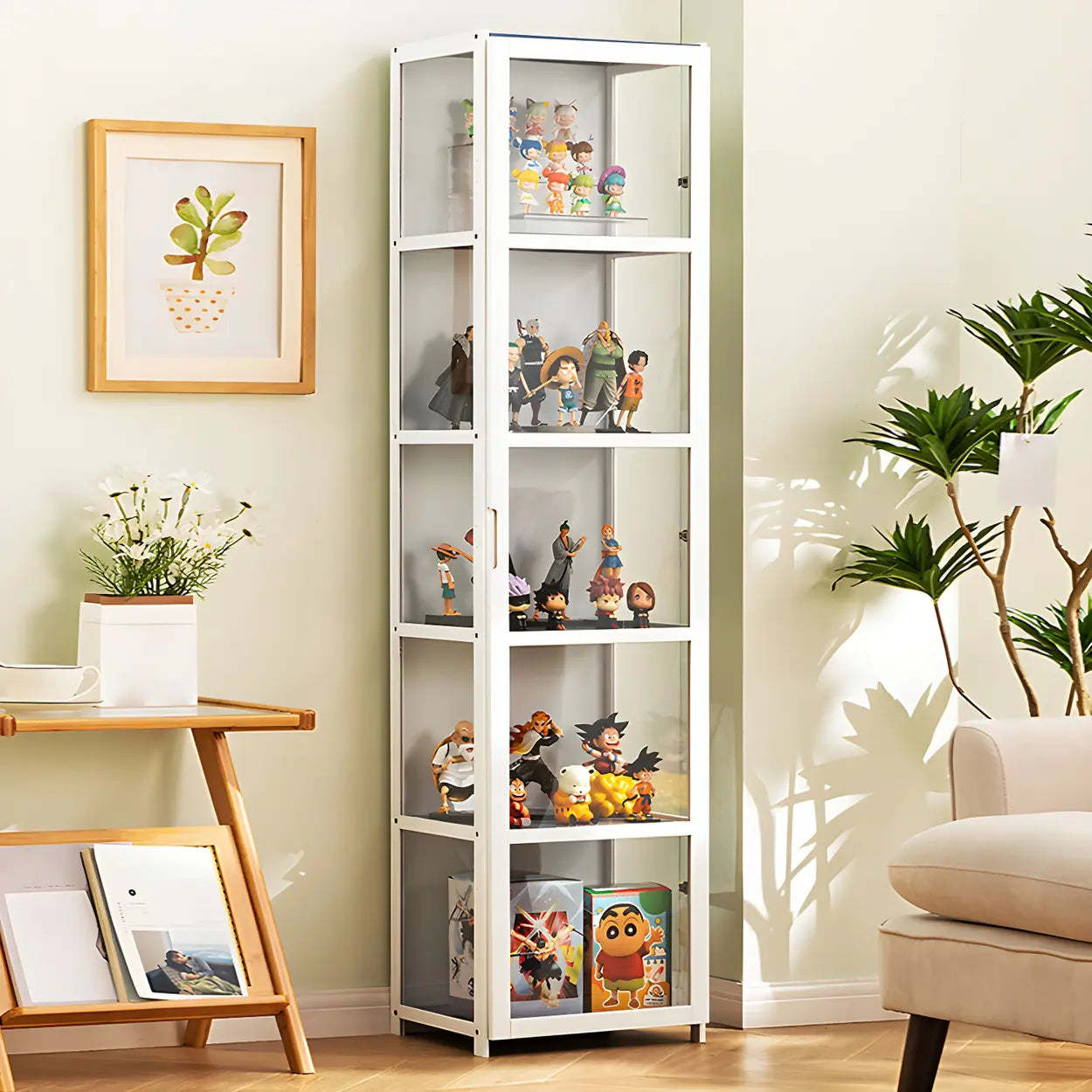 White Bamboo Clear Figure Display Cabinet