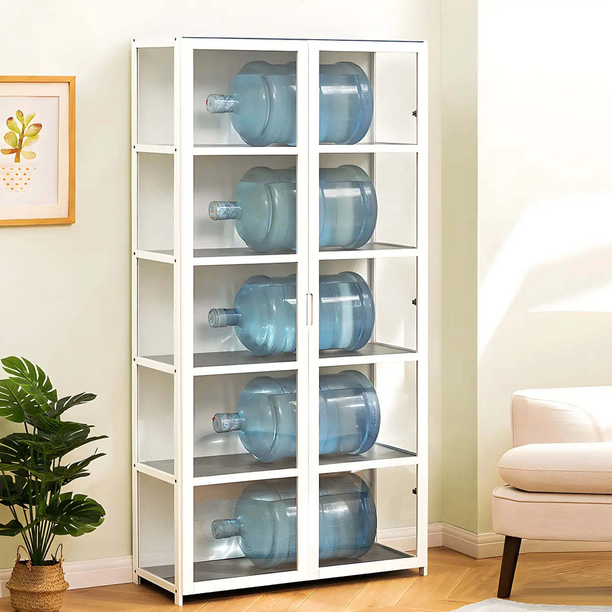 White Bamboo Clear Figure Display Cabinet