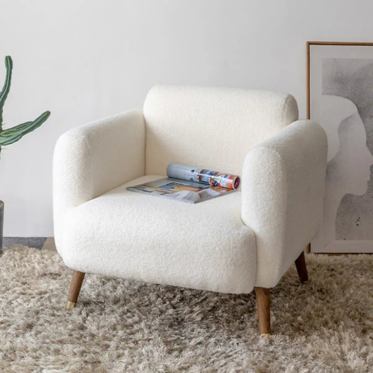 White Faux Cashmere Fixed-Back Arm Chair