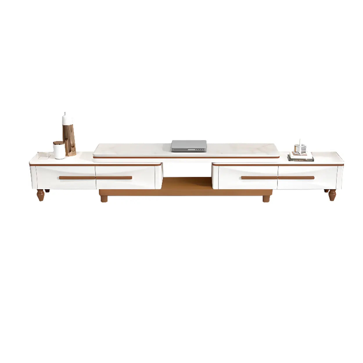 White Faux Marble Rectangular Long TV Stand