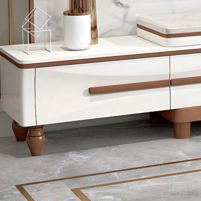 White Faux Marble Rectangular Long TV Stand