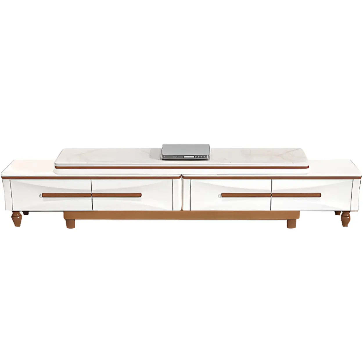 White Faux Marble Rectangular Long TV Stand