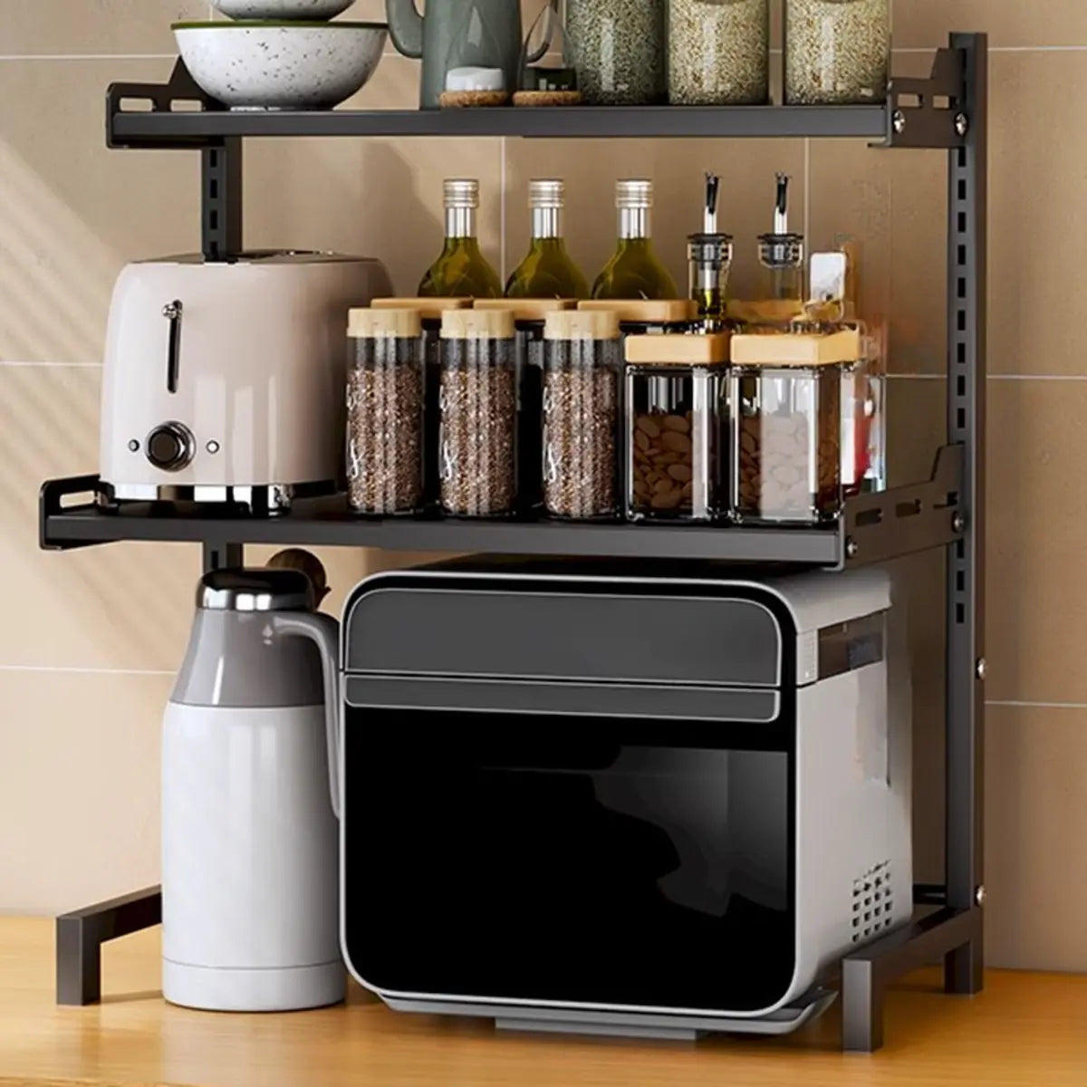 White Fixed Metal Baker's Rack with Microwave Shelf