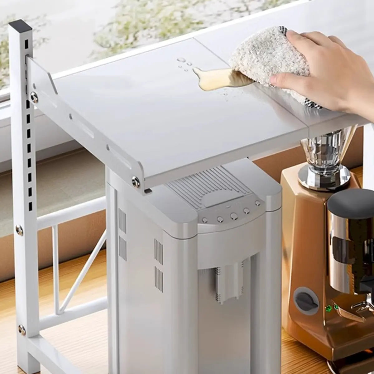 White Fixed Metal Baker's Rack with Microwave Shelf