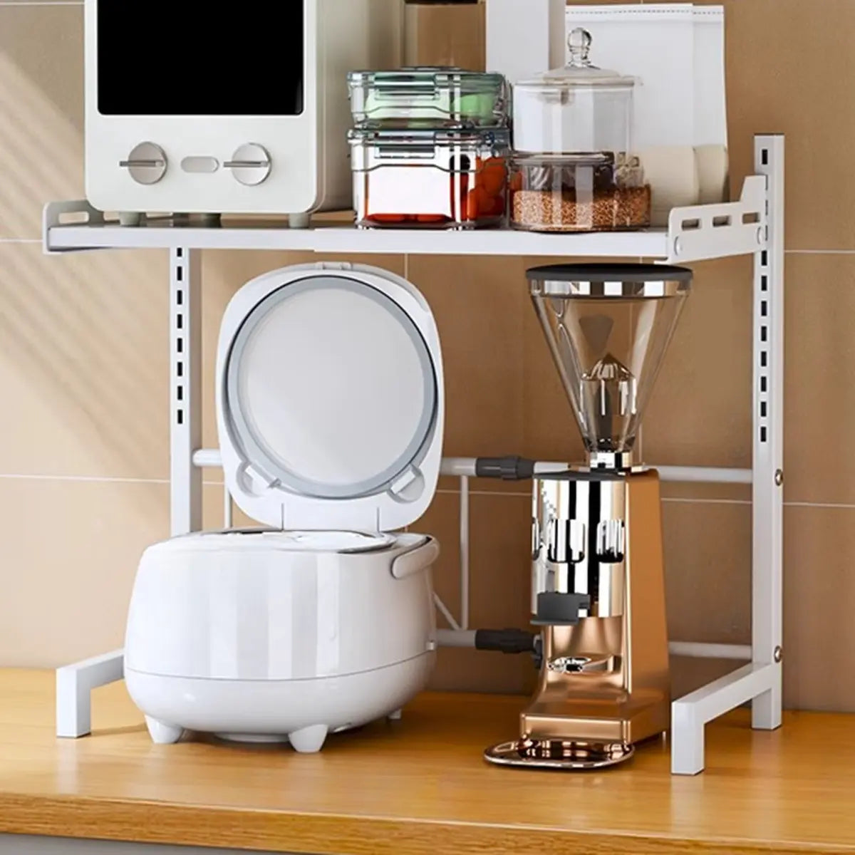White Fixed Metal Baker's Rack with Microwave Shelf