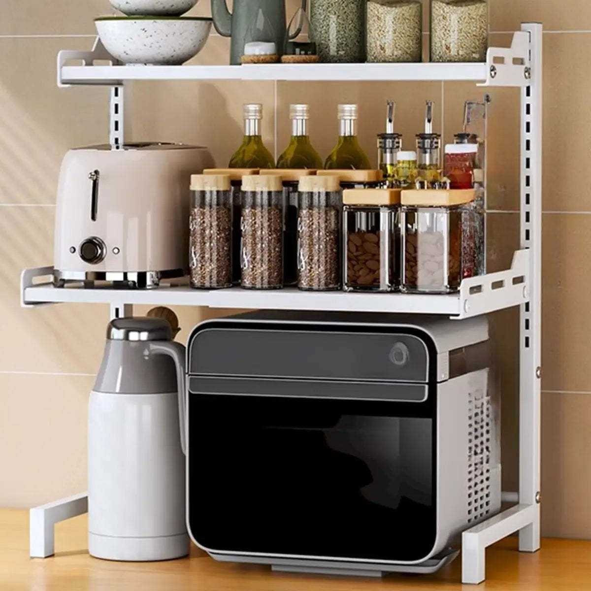 White Fixed Metal Baker's Rack with Microwave Shelf