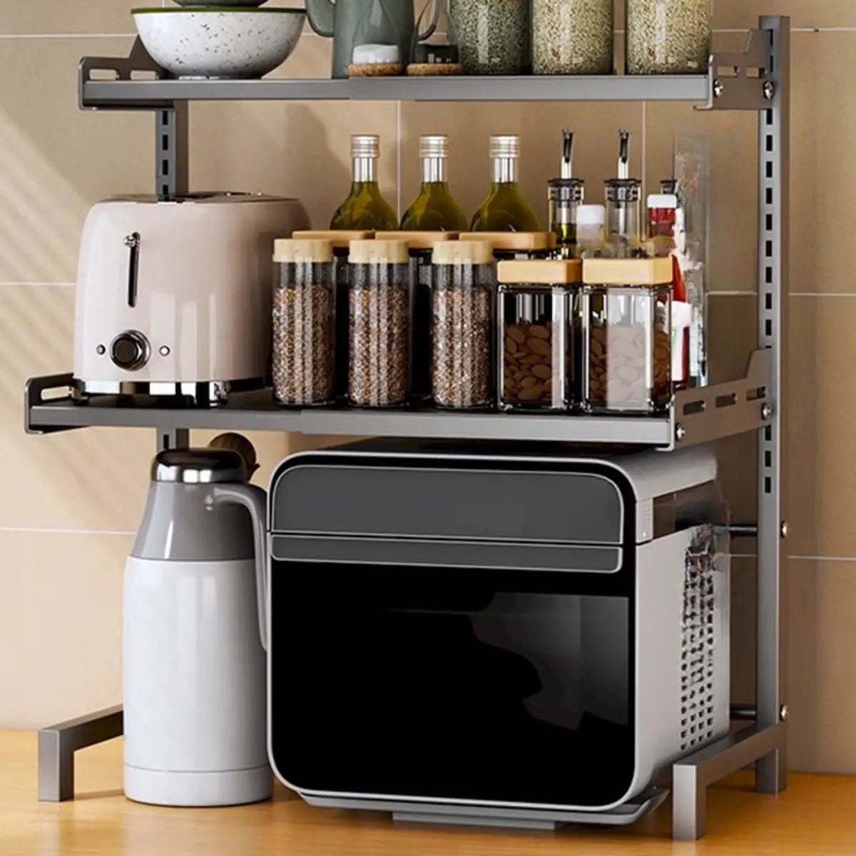 White Fixed Metal Baker's Rack with Microwave Shelf