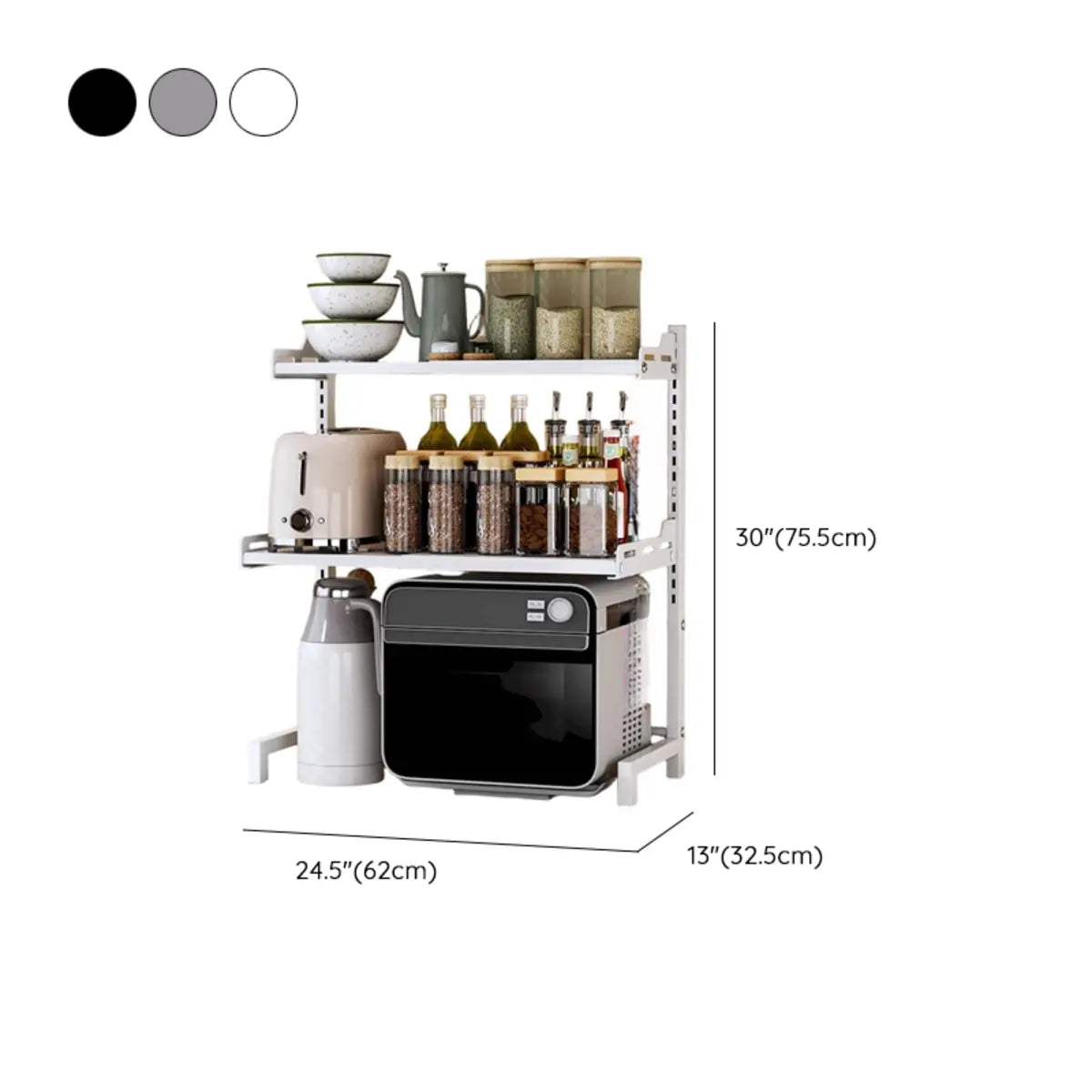 White Fixed Metal Baker's Rack with Microwave Shelf