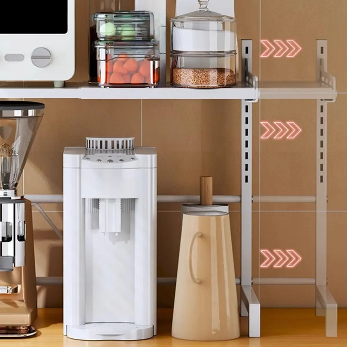 White Fixed Metal Baker's Rack with Microwave Shelf — Grey