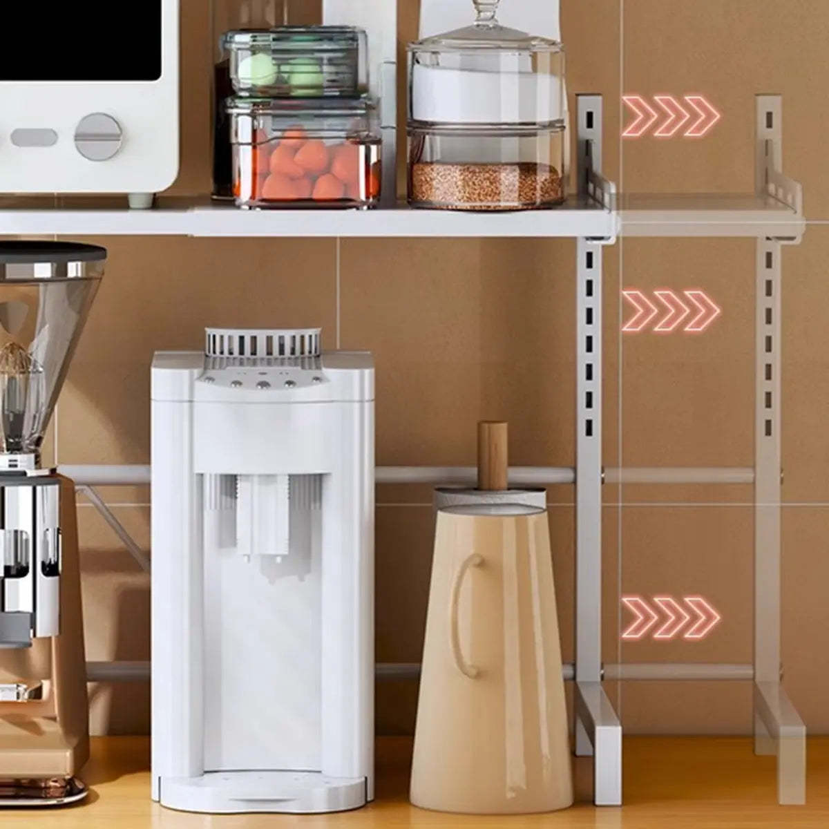 White Fixed Metal Baker's Rack with Microwave Shelf — Grey