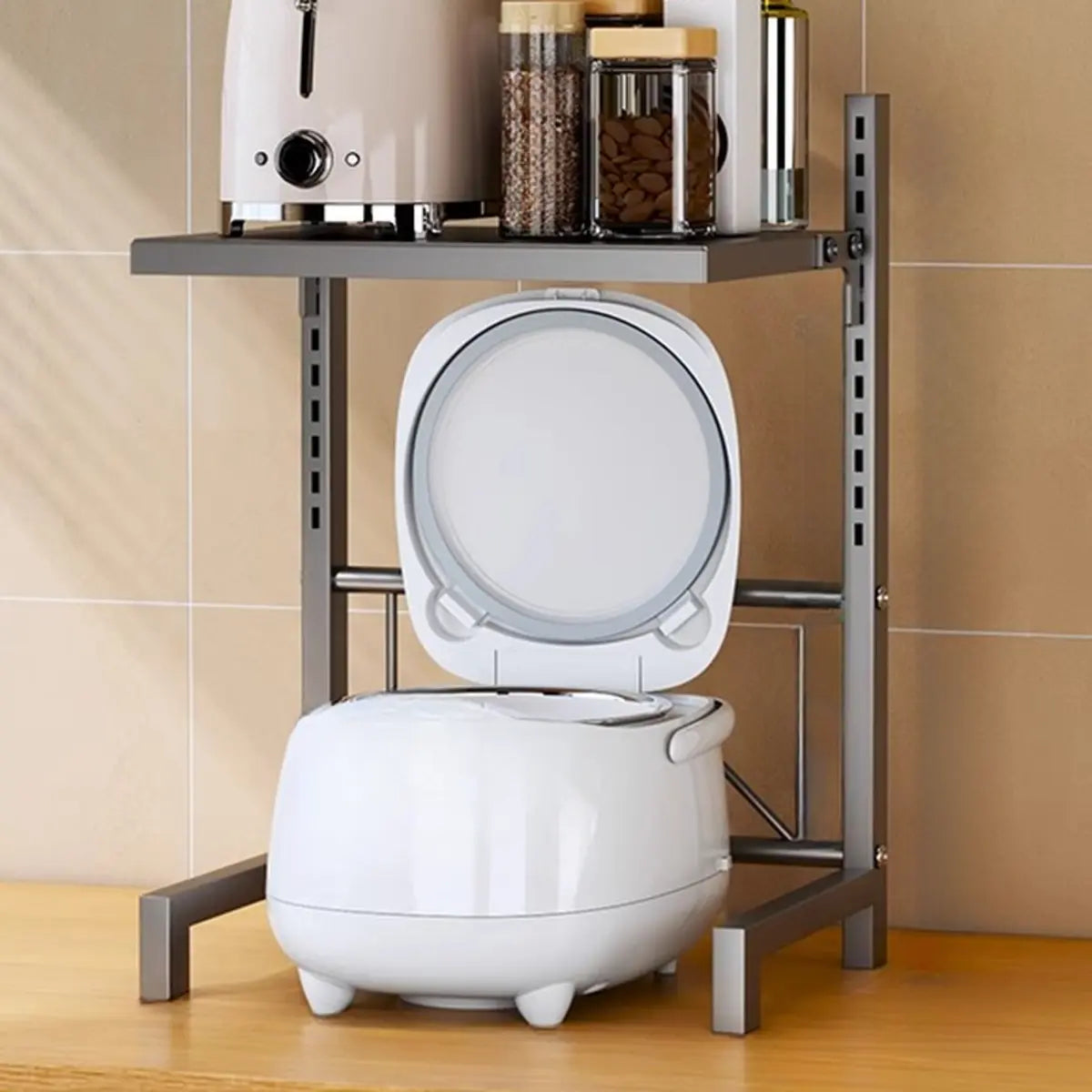 White Fixed Metal Baker's Rack with Microwave Shelf — Black