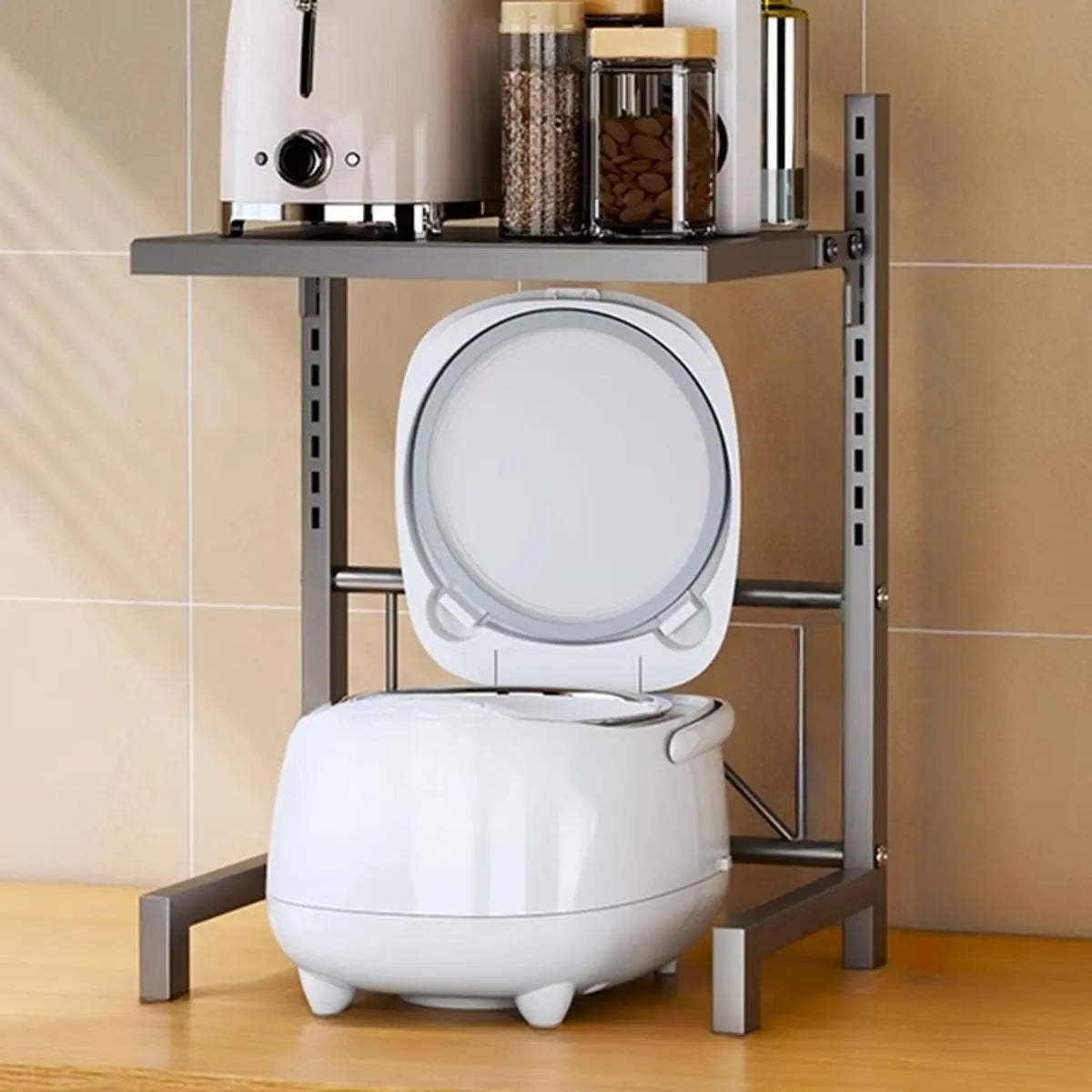 White Fixed Metal Baker's Rack with Microwave Shelf — Black