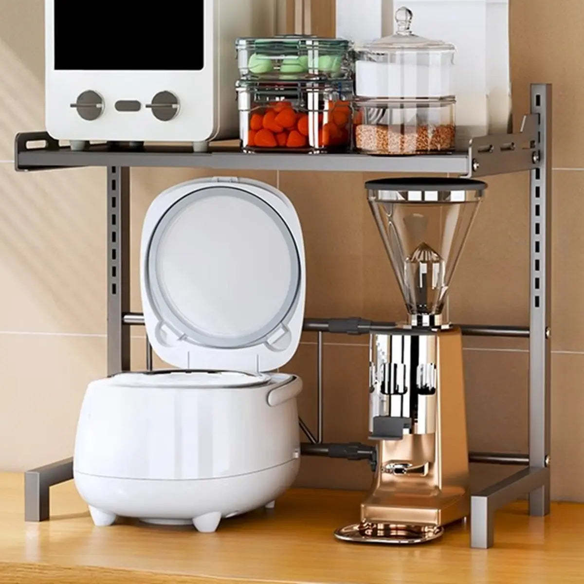 White Fixed Metal Baker's Rack with Microwave Shelf — Grey