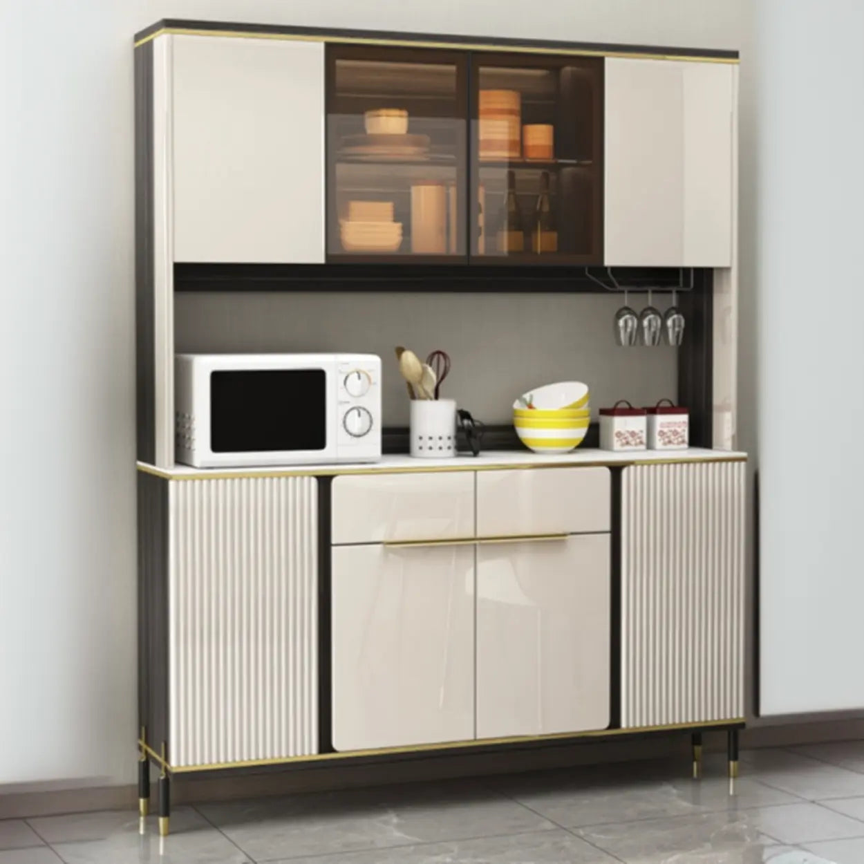 White Wood Kitchen Hutch China Cabinet