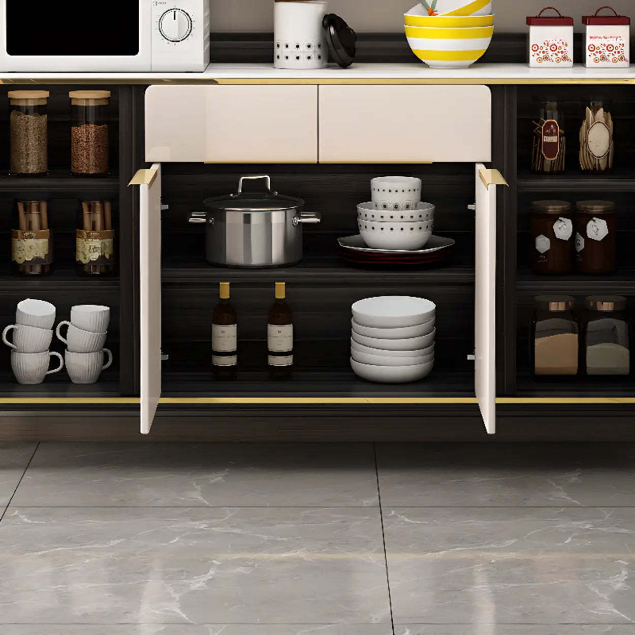 White Wood Kitchen Hutch China Cabinet