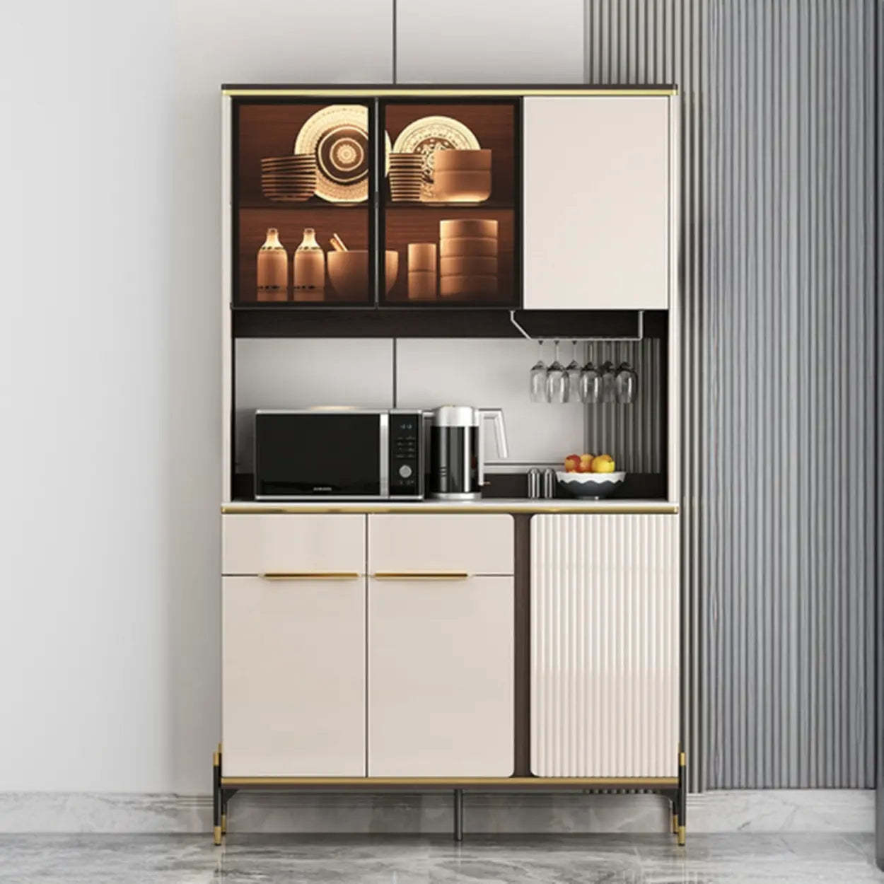 White Wood Kitchen Hutch China Cabinet