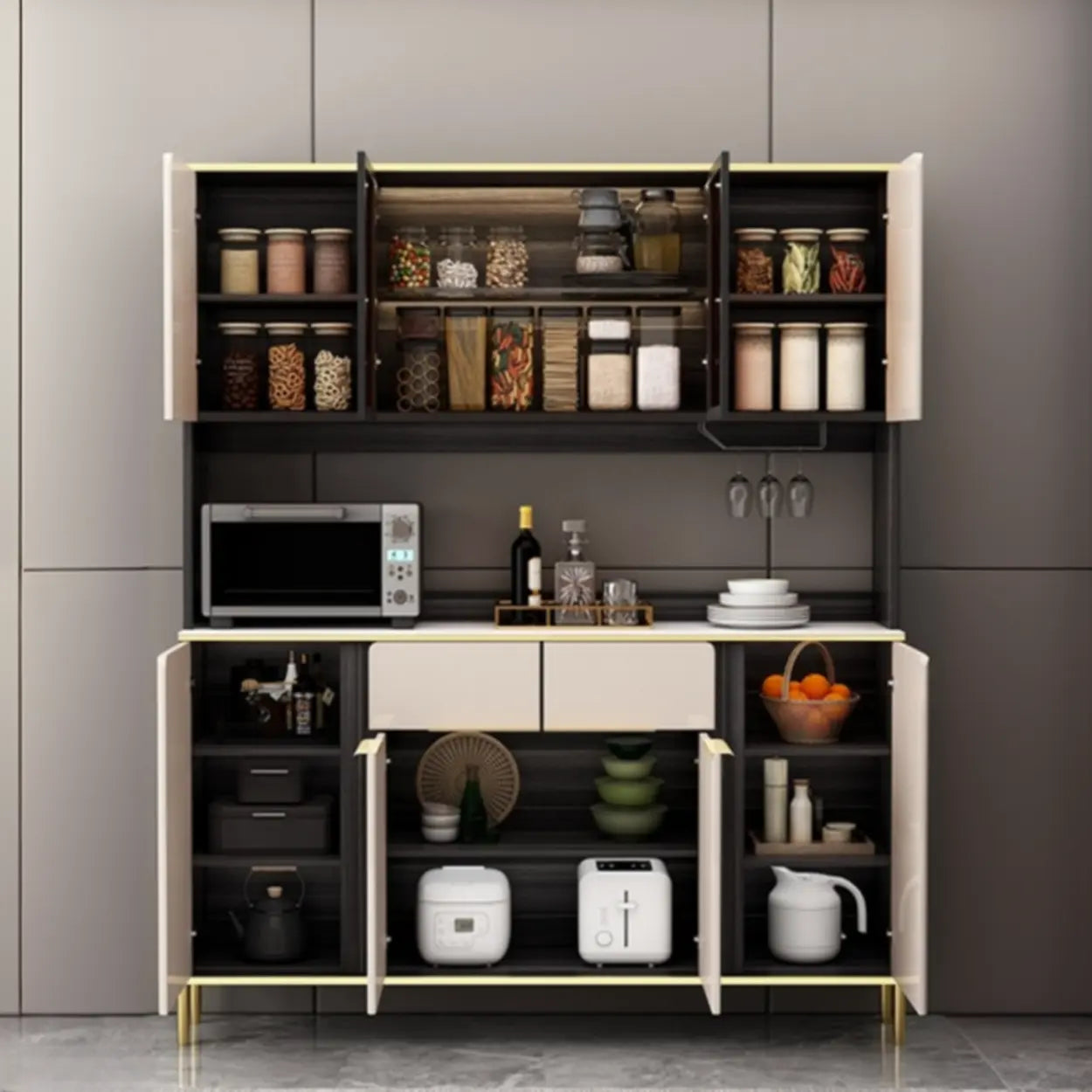 White Wood Kitchen Hutch China Cabinet