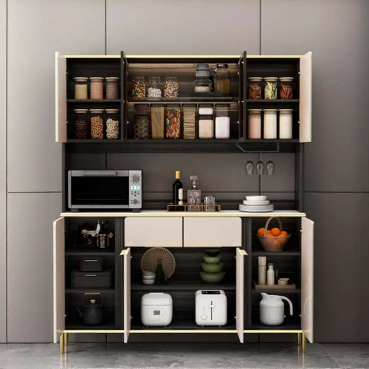 White Wood Kitchen Hutch China Cabinet