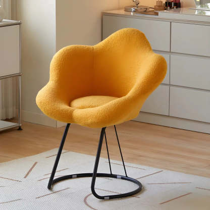 White Flower-Shaped Faux Fur Swivel Vanity Stool — Blue / Black Frame / 2 Piece Set