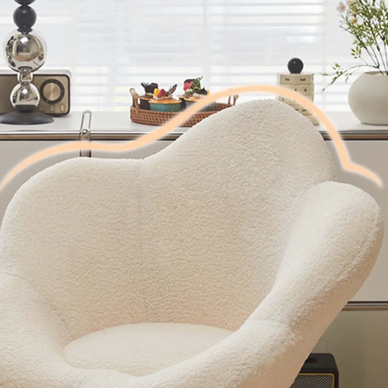 White Flower-Shaped Faux Fur Swivel Vanity Stool — Purple / Pulley / 2 Piece Set
