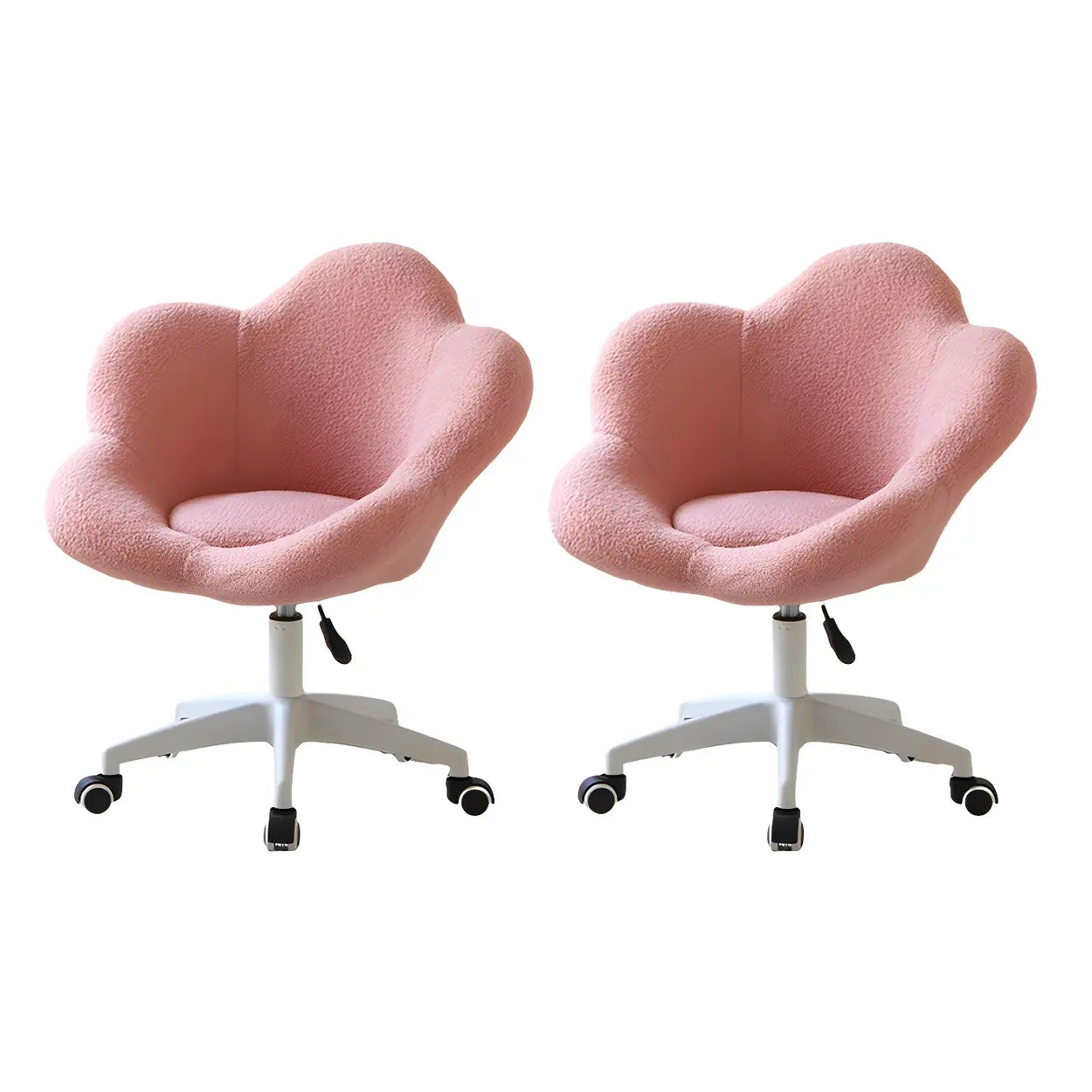 White Flower-Shaped Faux Fur Swivel Vanity Stool — Purple / Black Frame / 1 Piece