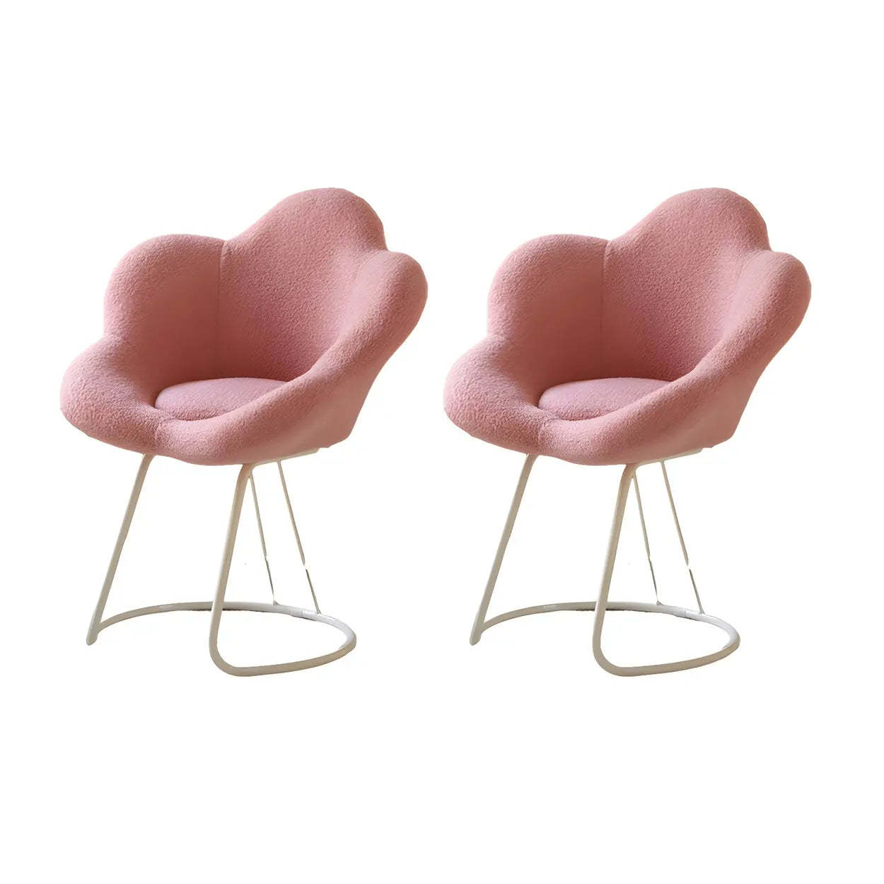 White Flower-Shaped Faux Fur Swivel Vanity Stool — Purple / White Frame / 2 Piece Set