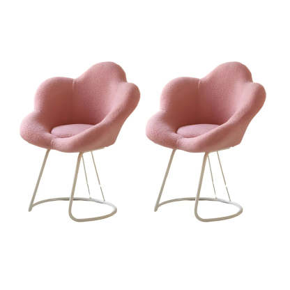 White Flower-Shaped Faux Fur Swivel Vanity Stool — Purple / White Frame / 2 Piece Set