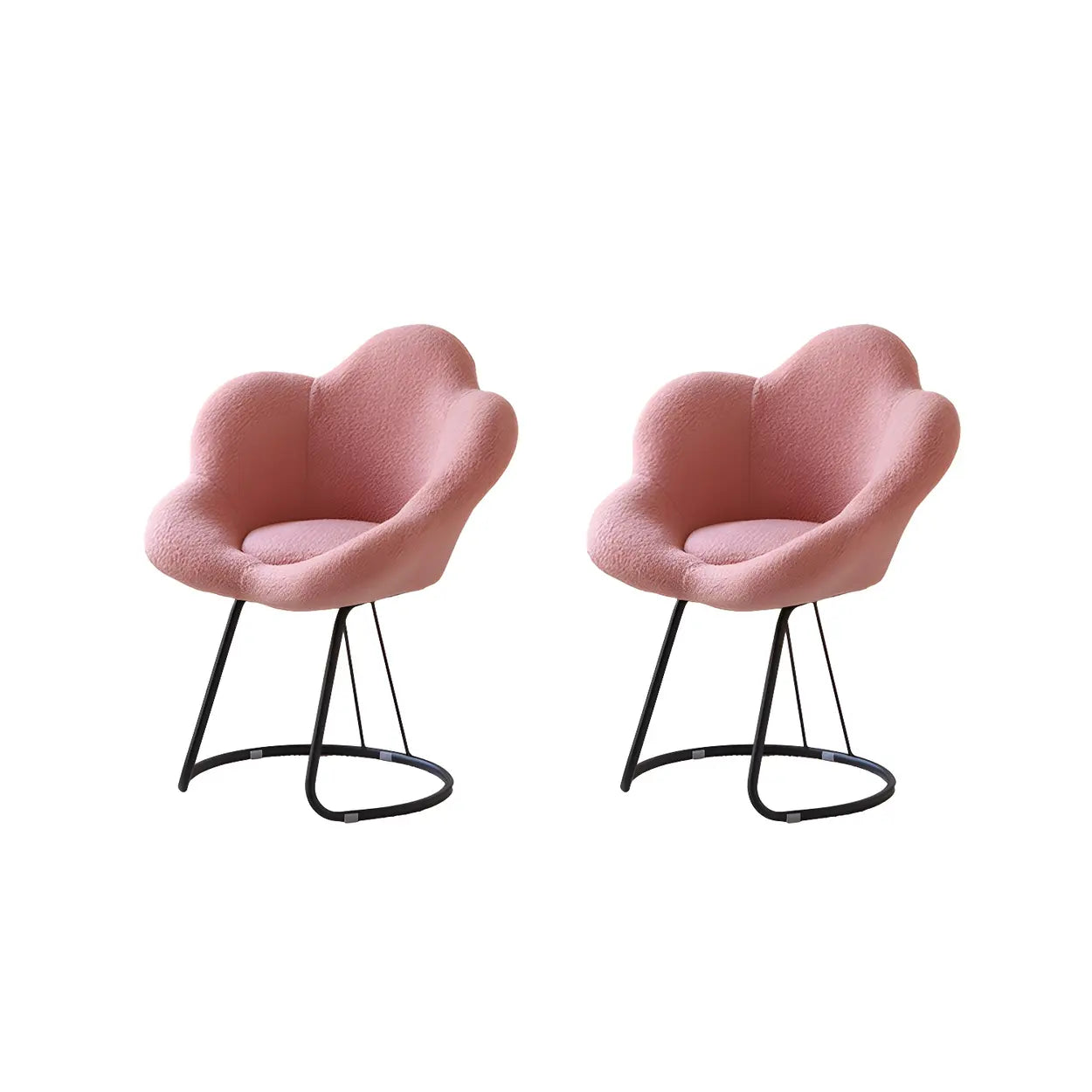 White Flower-Shaped Faux Fur Swivel Vanity Stool — Pink / Pulley / 2 Piece Set