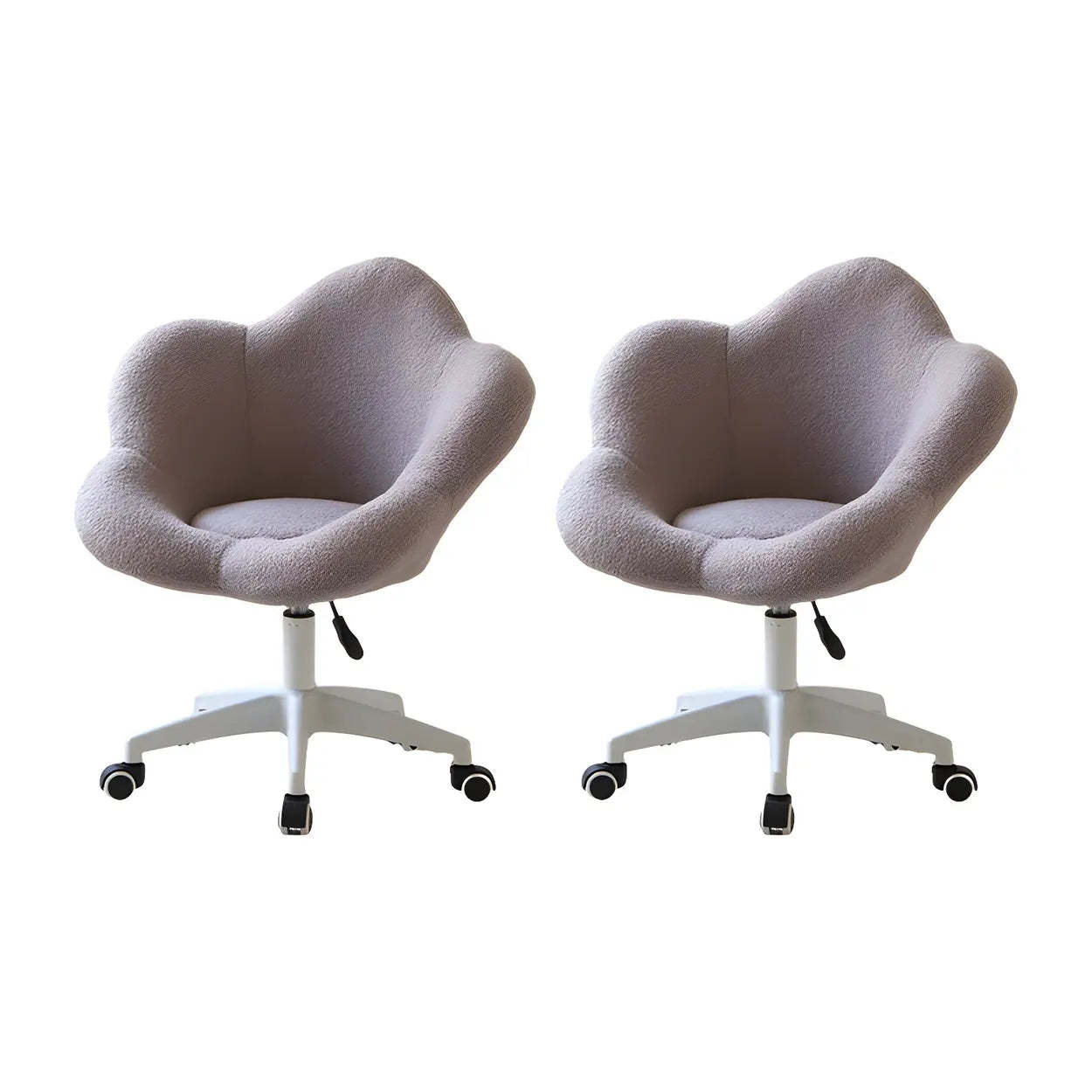 White Flower-Shaped Faux Fur Swivel Vanity Stool — Pink / Black Frame / 2 Piece Set