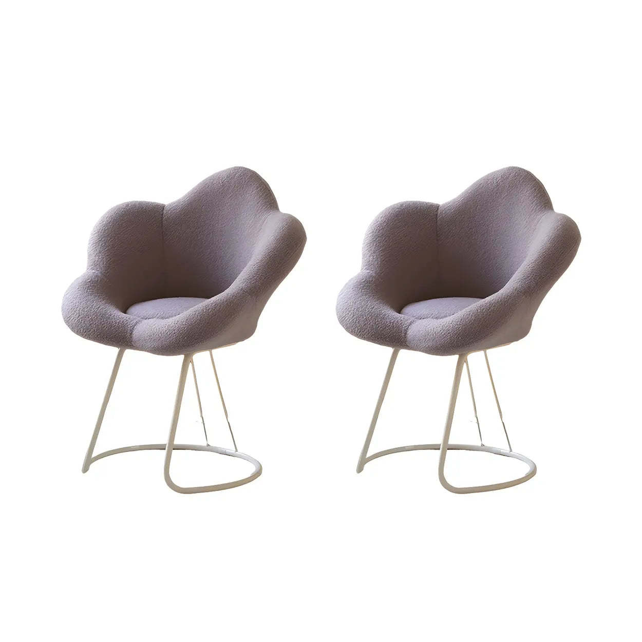 White Flower-Shaped Faux Fur Swivel Vanity Stool — Pink / White Frame / 2 Piece Set
