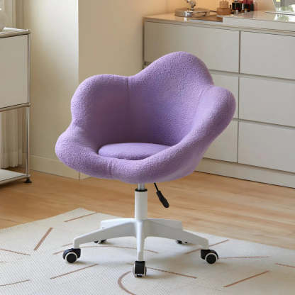 White Flower-Shaped Faux Fur Swivel Vanity Stool — Orange / Black Frame / 1 Piece