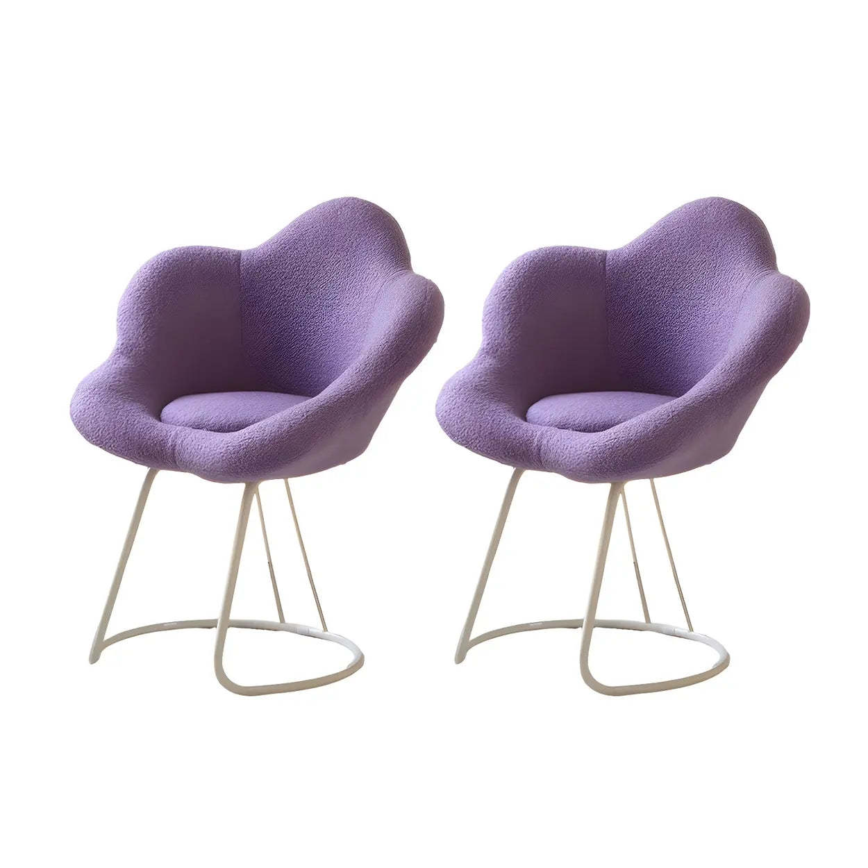White Flower-Shaped Faux Fur Swivel Vanity Stool — Orange / White Frame / 2 Piece Set