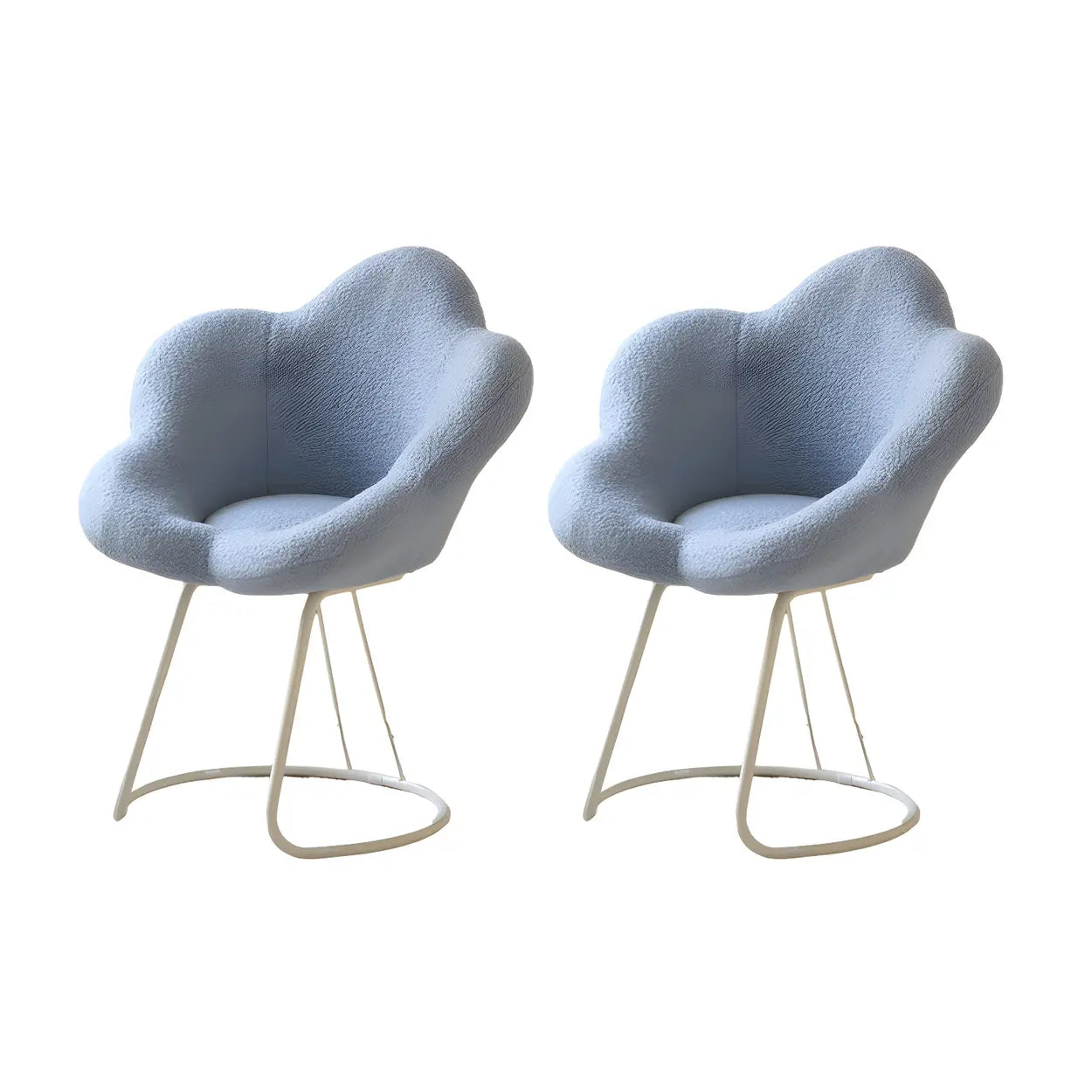 White Flower-Shaped Faux Fur Swivel Vanity Stool — Grey / White Frame / 2 Piece Set