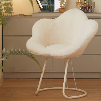 White Flower-Shaped Faux Fur Swivel Vanity Stool — White / Black Frame / 1 Piece