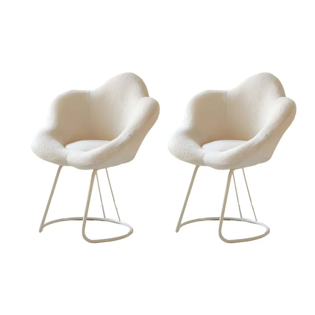 White Flower-Shaped Faux Fur Swivel Vanity Stool