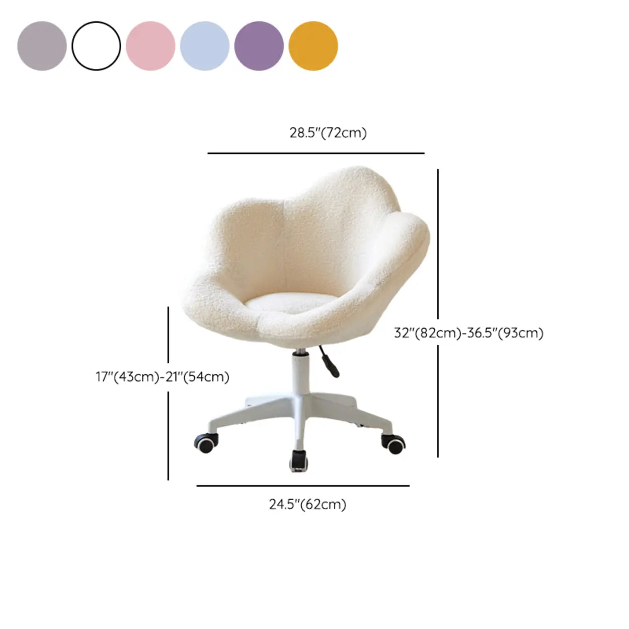 White Flower-Shaped Faux Fur Swivel Vanity Stool