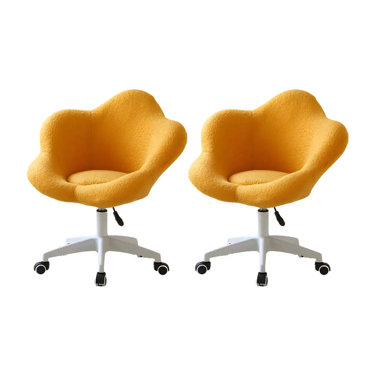 White Flower-Shaped Faux Fur Swivel Vanity Stool — White / Black Frame / 2 Piece Set