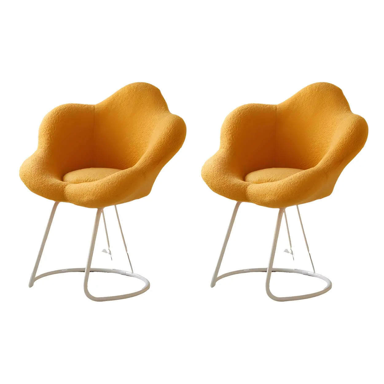White Flower-Shaped Faux Fur Swivel Vanity Stool — Blue / Pulley / 2 Piece Set