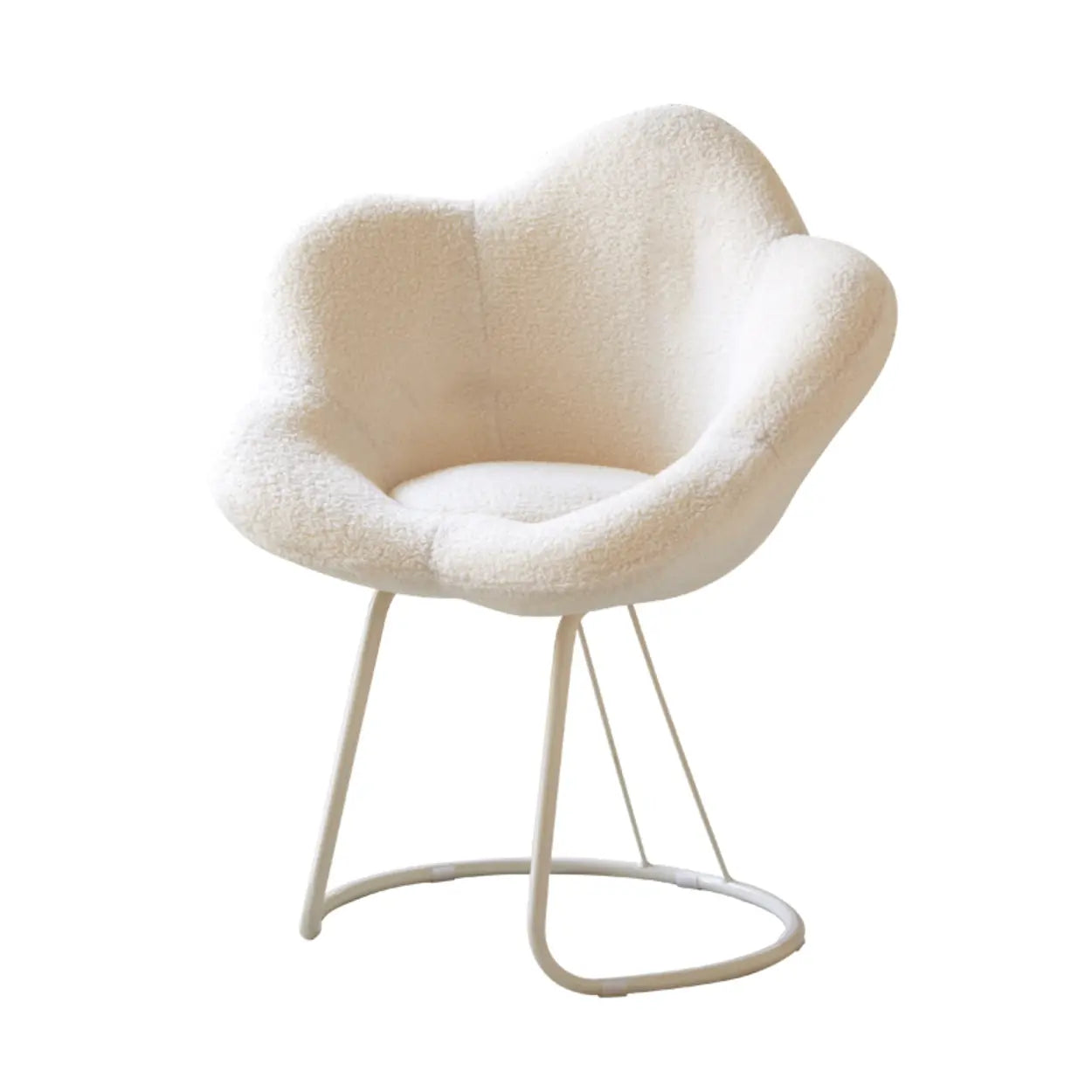 White Flower-Shaped Faux Fur Swivel Vanity Stool — Blue / Black Frame / 1 Piece