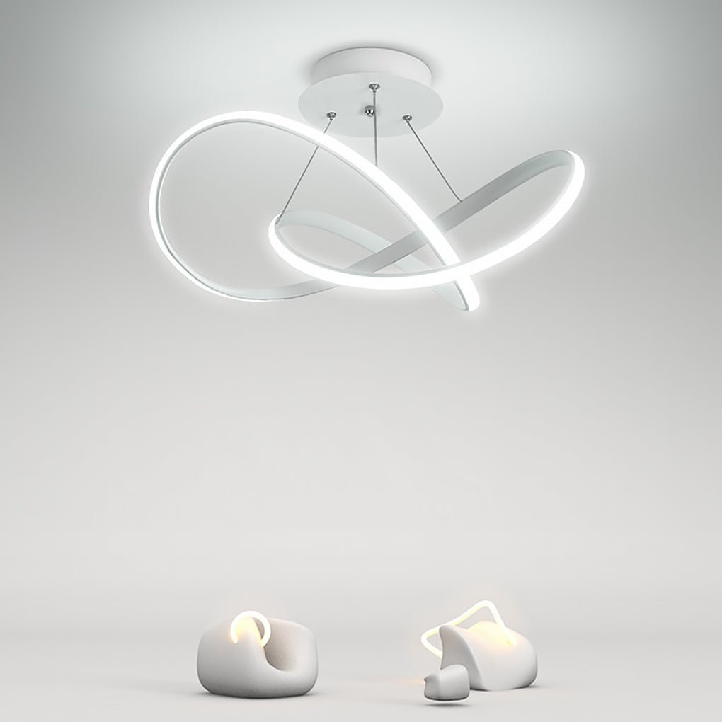 White Cord Ribbon Adjustable Dimmable Flush Mount Light