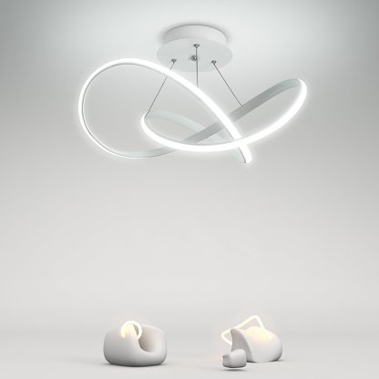 White Flush Mount Ceiling Light Cord Ribbon Adjustable Dimmable Light-Lighom