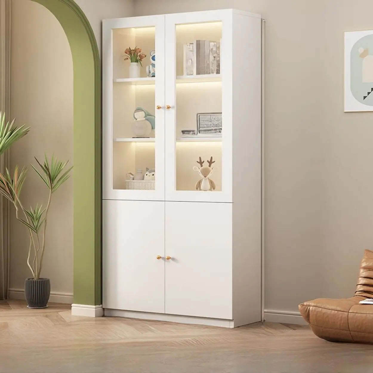 White French Wood Glass-Door Display Bookcase — Transparent Glass / 1