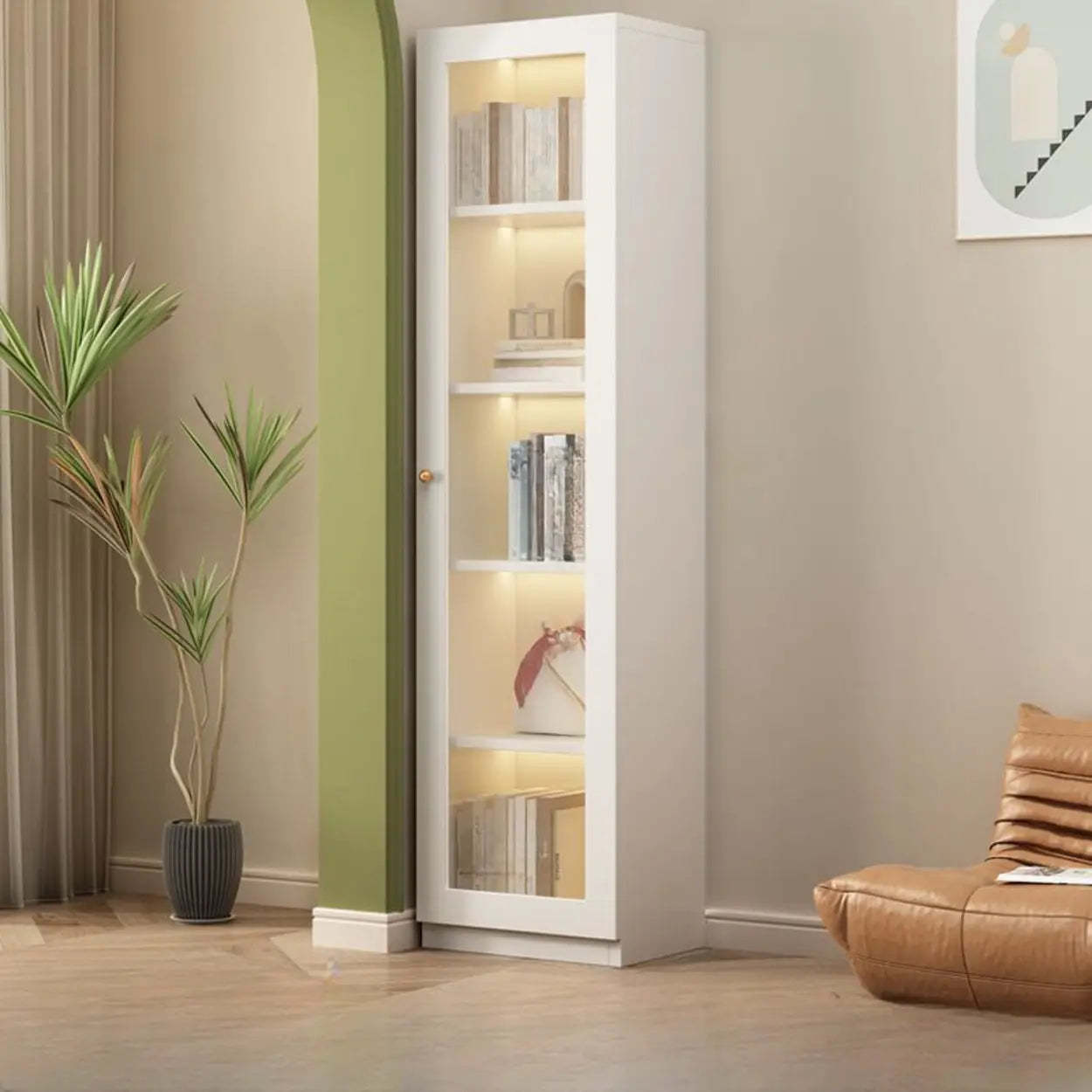 Lighom modern glass-door display white display cabinets — 15.7" L x 12.6" W x 78.7" H / Clear Glass / With 1 Cabinet