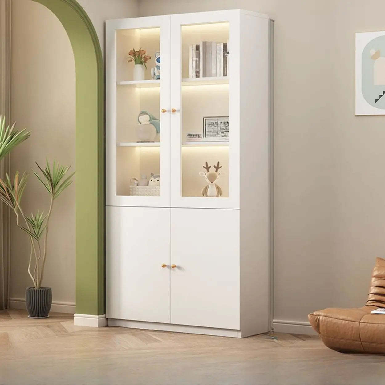 White French Wood Glass-Door Display Bookcase — Transparent Glass / 1
