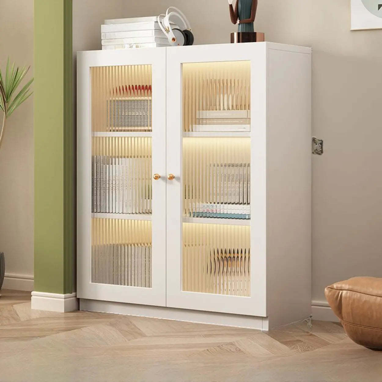 White French Wood Glass-Door Display Bookcase — Transparent Glass / 2